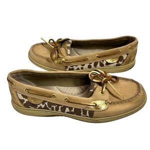 Sperry Angelfish Animal Print Women's Boat Shoes Size 9.5 Tan Gold